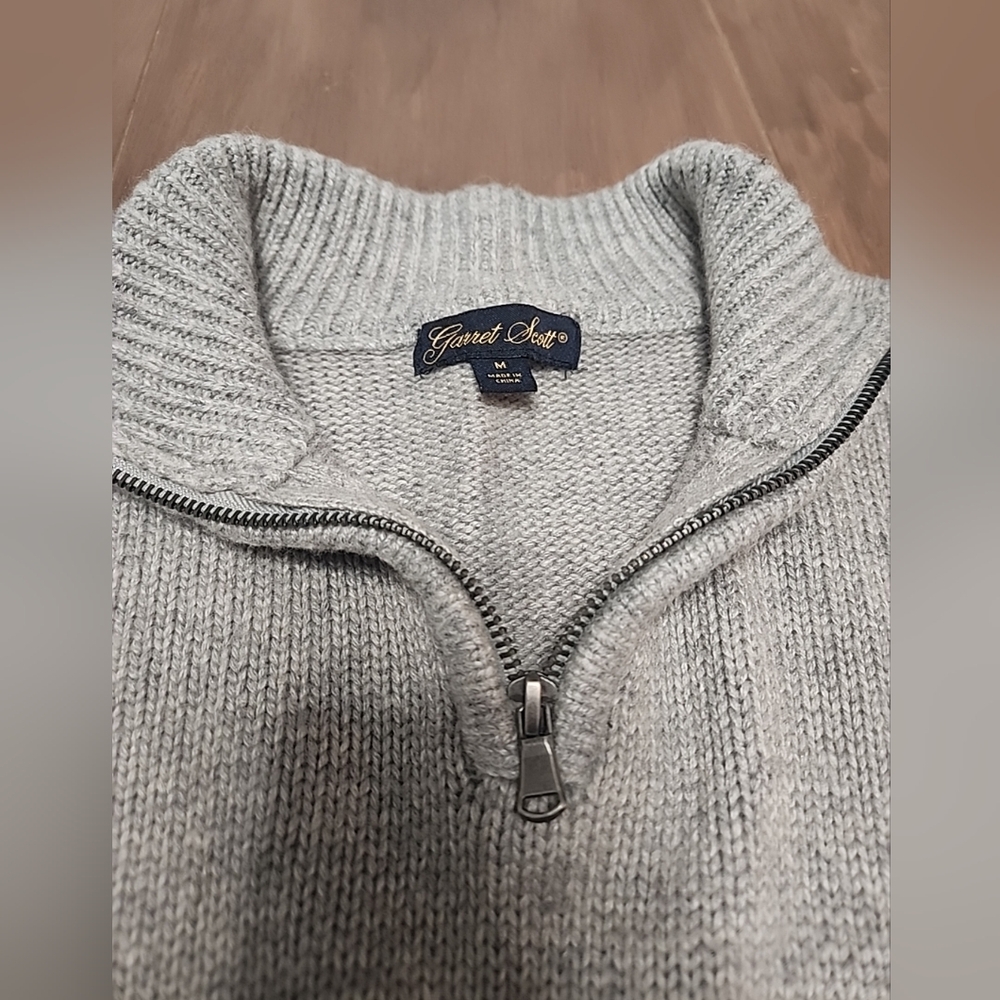 Garret Scott Nordic Fair Isle Sweater Wool Blend Knit 1/4 Zip Gray Blue Medium - Picture 4 of 11